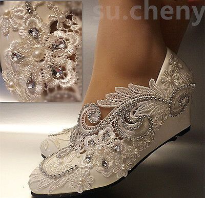 Ballet Wedding Shoes, Wedding Shoes Wedge, Wedding Shoes Pumps, Pearl Wedding Shoes, Ivory Heels, Lace High Heels, Crystal Wedding Shoes, Wedge Wedding Shoes, Bridal Pumps