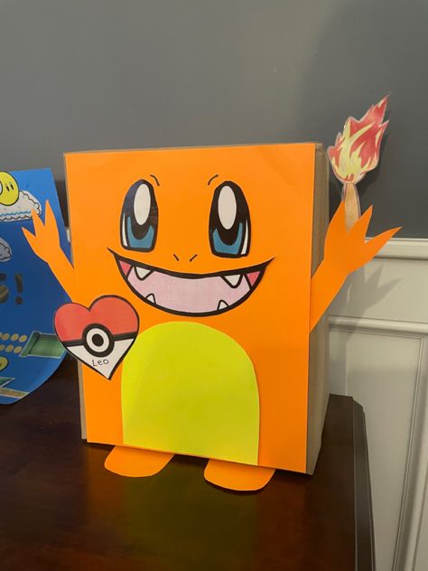 Charmander Valentine Box Ideas, Charizard Valentine Box Ideas, Charmander Valentines Boxes, Boy Valentines Boxes Diy, Pokemon Valentines Box, Cool Valentine Boxes, Valentines Day Crafts For Preschoolers, Valentine Boxes For School, Pokemon Valentine