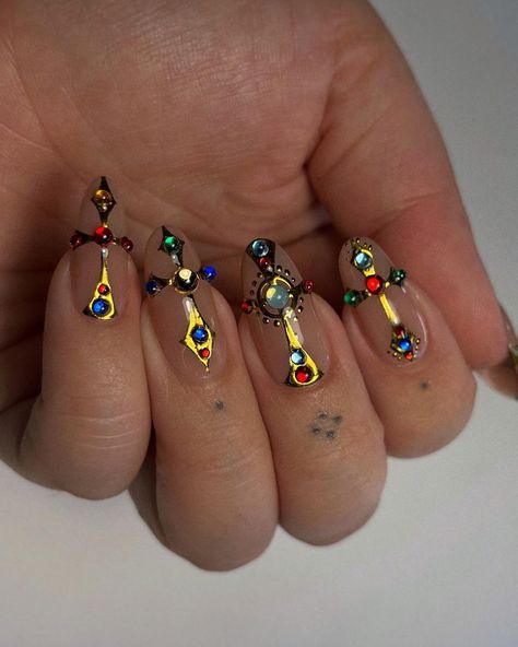 Chrome Cross Nails, Hot Nail Designs, Cross Nails, Pretty Nail Colors, Love Hate Relationship, Spring Acrylic Nails, Nail Time, Edgy Nails, Goth Nails