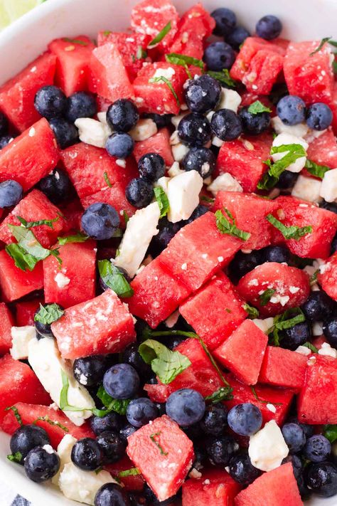 Watermelon Blueberry Feta Salad, Summer Salad Recipes Healthy, Grilled Vegetable Sandwich, Honey Lime Vinaigrette, Summer Pasta Salad Recipes, Blueberry Salad, Watermelon Feta Salad, Greek Salad Pasta, Watermelon And Feta