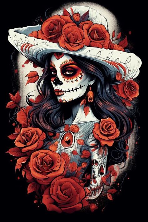 Mexican Sugar Skull Art Beautiful, Day Of The Dead Girl Tattoo, Sugar Skull Wallpaper, Witchcraft Tattoos, Day Of The Dead Girl, Catrina Tattoo, Sugar Skull Artwork, Mystic Illustration, Mexican Culture Art