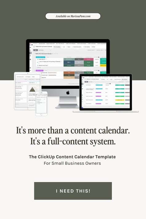 Content Calendar Template On ClickUp Virtual Assistant Tools, Content Calendar Template, Small Business Organization, Content Calendar, Content Planning, Business Systems, Content Calendars, Content Marketing Strategy, Entrepreneur Success