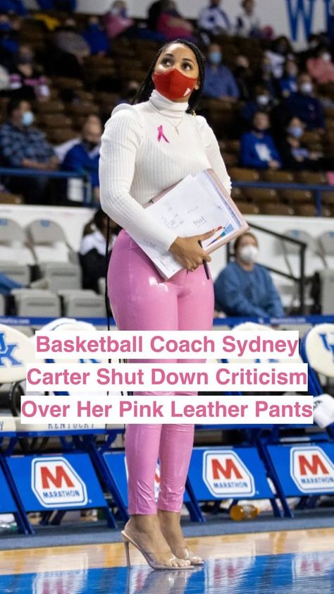 Sydney Carter Outfits, Coach Sydney Carter, Basketball Coach Outfit Women, Coach Game Day Outfit, Pink Leather Pants Outfit, Black And White Pants Outfit, Leather Pants Outfit Black Women, Coaching Outfits, Pink Outfits Black Women