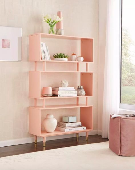 A pink bookcase for your books, magazines, and journals. With three roomy shelves and a mod-inspired design, this piece of furniture will score you tons of compliments and make your living room look lively. Pink Shelf, Cool Bookshelves, Modern Bookshelf, Etagere Bookcase, Furniture Outlet Stores, Simple Living, My New Room, Decoration Design, New Room