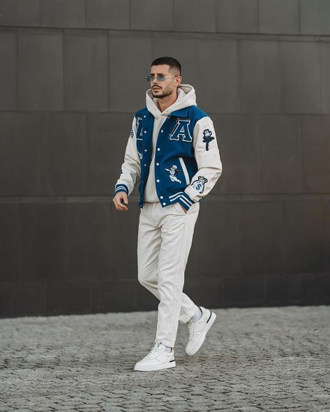 Varsity jacket outfit 💙 YES or NO? @NovaMEN by @FashionNova #novamen #fashionnova #fashionnovapartner ad | Instagram Mens Varsity Jacket Outfit, Varsity Jacket Outfit Mens, Men Street Outfit, Varsity Jacket Outfit, Male Outfits, Jordan Style, Panther Art, Formal Mens Fashion, Varsity Jacket Men