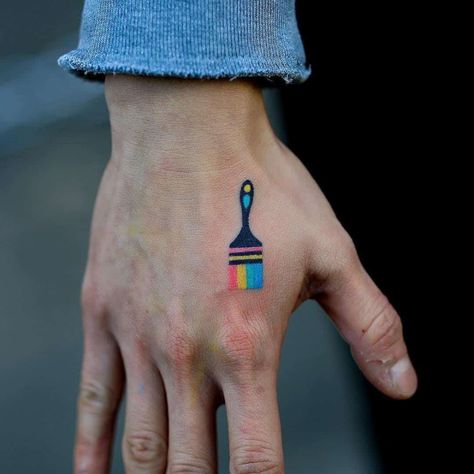 Paint Swatch Tattoo, Painter Tattoo Ideas, Gay Tattoo Men, Painters Tattoo Ideas, Paint Brush Tattoo, Painter Tattoo, Paintbrush Tattoo, Writer Tattoo, Tattoo Fairy