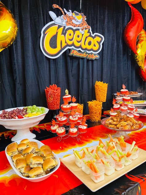 Hot Cheetos Party Ideas, Hot Cheetos Birthday Theme, Hot Cheetos Party, Creative Birthday Ideas, Alice In Wonderland Props, Chester Cheetah, Jordan Wedding, Suprise Birthday, Dream Birthday