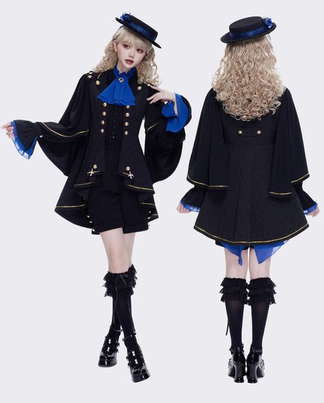 🖤💙Embrace the darkness within with our Ciel Phantomhive-inspired outfits! Set 1: Shirt + Lolita Skirt; Set 2: Shirt + Ouji Shorts + Coat Get Yours Now👉 https://www.devilinspired.com/ouji-fashion #devilinspired #oujifashion #oujilolita #gothicfashion #gothlolita #ouji #gothaesthetic #eglcommunity Ouiji Girl Fashion, Ouji Shorts, Ouji Fashion Girl, Ouji Style, Ouji Fashion, Embrace The Darkness, Oc Design, Ciel Phantomhive, Goth Aesthetic