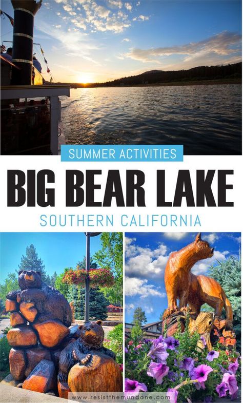 Big Bear Lake is only 1.5 hours away from the Los Angeles area. It is a great go-to destination for a quick day-trip or weekend getaway with tons of fun Summer Activities. #BigBear #BigBearLake #BigBearMountain #VisitBigBear #BigBearSummer #BigBearFishing #hikinginBigBear #BigBearHiking #BigBearSunset #BigBearVillage #BigBearWeekend #BigBearGetaway #BigBearCalifornia Things To Do Summer, Lake Village, Travel California, Trip Destinations, Big Bear Lake, Usa Travel Guide, One Day Trip, The Mundane, Sunset Cruise