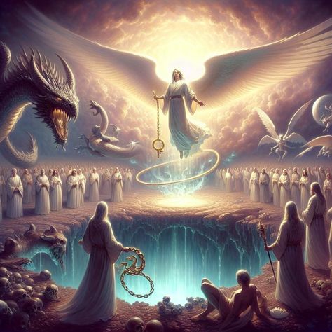 Revelation 20:1-6 Artwork | Bible Art I Saw An Angel, Ancient Serpent, Matthew Mark Luke John, Revelation 16, Revelation 17, Revelation 5, Revelation 20, Revelation 4, Revelation 21