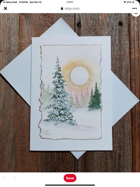 Christmas Aquarelle Card, Christmas Watercolours, Watercolor Snow, Hand Painted Christmas Cards, Watercolor Christmas Cards Diy, Watercolor Holiday Cards, Cotton Watercolor, Painted Christmas Cards, Tree Scene