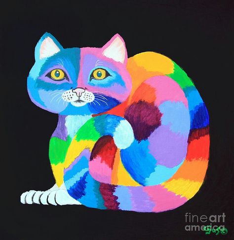 #Cat #Fan #Art. Colour Illustration, Cat Paintings, Rainbow Colour, Rainbow Cat, Cat Cafe, Cats Illustration, Colorful Rainbow, Lucky Cat, Cat Colors