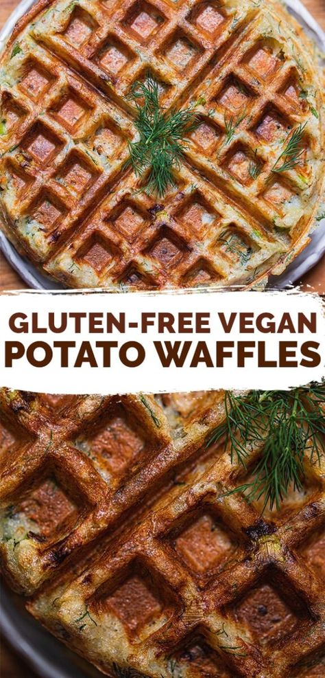 These gluten-free vegan potato waffles are crispy on the outside, soft and fluffy on the inside, and incredibly delicious. They're perfect for a wholesome breakfast or brunch, or even breakfast for dinner! Oil-free and easy to make. Potato Waffle Recipe, Savory Waffle Recipe, Waffles Vegan, Savoury Breakfast, Vegan Journey, Thanksgiving Brunch, Ice Chips, Vegan Waffles, Cow's Milk