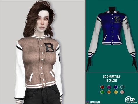 The Sims Resource - Collage Jacket Sims 4 Cc Lululemon Jacket, Varsity Jacket Sims 4 Cc, Sims 4 Cc Varsity Jacket Female, Sims Jacket Accessory, Sims4 Jacket Accessory, The Sims Resource Jacket, Collage Jacket, Sporty Set, School Jacket