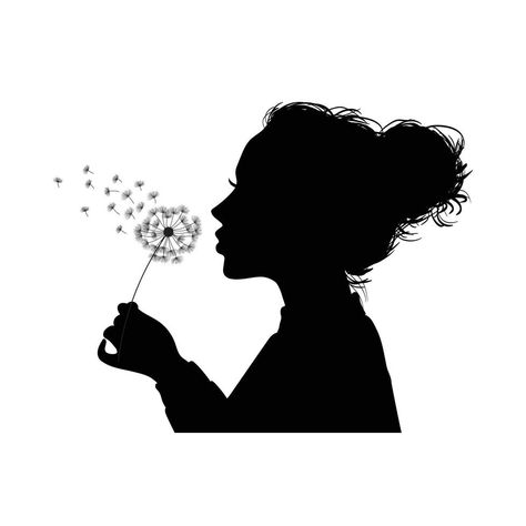 Woman Blowing Dandelion, Blow Me Dandelion, Blowing Dandelion Drawing, Dandelion Drawing, Blowing Dandelion, Dandelion Tattoo, Ap Studio Art, Girl Silhouette, Shadow Art