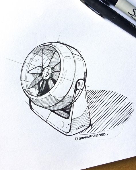 Fan Sketch, Structural Drawing, Furniture Design Sketches, Sketchbook Project, Object Drawing, Perspective Art, Industrial Design Sketch, Portable Fan, Sketch Inspiration