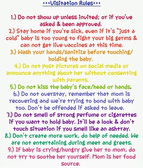 Rules For Visiting A Newborn At Hospital, When Visiting A Newborn, Baby Boundaries List, Postpartum Visiting Rules, Hospital Rules For Visiting Baby, Visiting Baby Rules, Newborn Boundaries List, Rules For New Baby, Rules For Newborn Visitors