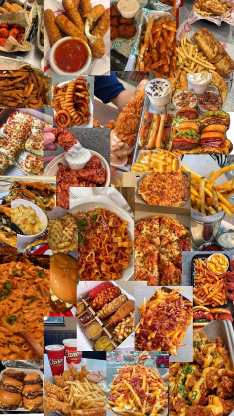 Food Collage Aesthetic, Junk Food Snacks Aesthetic, Best Junk Food, Food Collage, Simple Family Meals, Best Fast Food, Soul Food Dinner, Junk Food Snacks, Food Babe