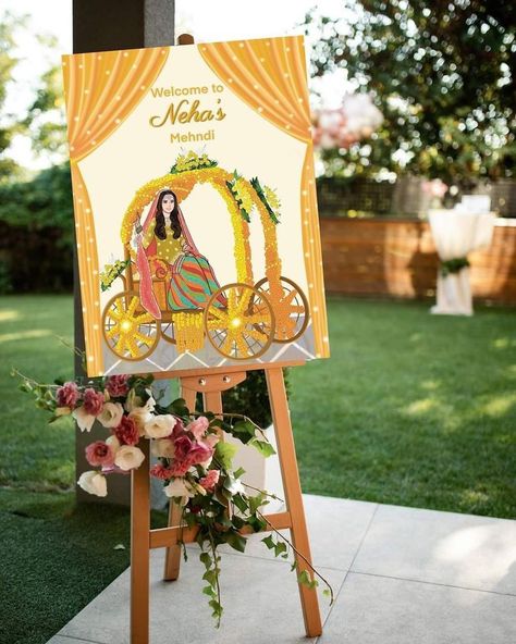 Haldi Decore Idea, Sangeet Board Ideas, Mehendi Board Decor, Mehndi Board Ideas, Marriage Events Ideas, Mehndi And Haldi Decor, Desi Wedding Decor Mehndi Stage, Haldi Event Ideas, Mehndi Ideas Decor