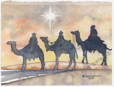 Nativity Painting, The Three Wise Men, Christmas Card Inspiration, Christmas Card Art, Watercolor Greeting Cards, Nativity Crafts, Three Wise Men, Watercolor Christmas Cards, Religious Christmas