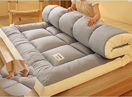 CAMZ Japanese Foldable Floor Futon Mattress, Quilted Floor Mattress Topper King Queen Full Twin Size Thicken Tatami Mat Soft Floor Lounger Guest Bed Sleeping Pad (Ash,Twin(90x190cm)) Tatami Futon, Adults Bedroom, Mattress Twin, Quilted Curtains, Floor Mattress, Design Japonais, Soft Mattress, Mattress On Floor, Adult Bedroom