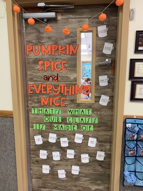 Fall Daycare Room Ideas, Infant Halloween Classroom Door, September Door Ideas For Daycare, Back To School Daycare Door Ideas, Halloween Teacher Door Ideas, Infant Classroom Theme Ideas Daycares, Infant Room Daycare Door Decorations, Infant Halloween Door Ideas, Daycare Halloween Door Ideas