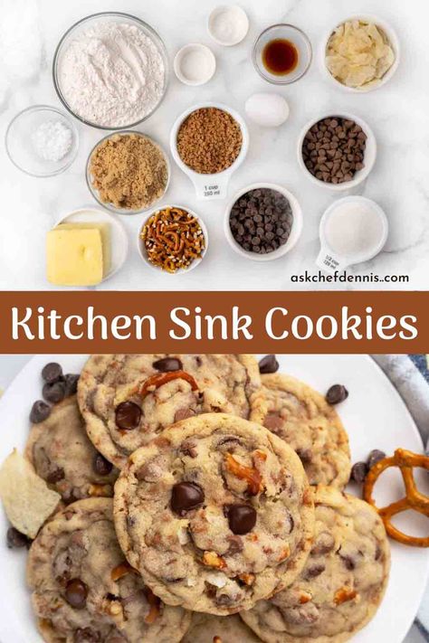 Aldi Kitchen Sink Cookies, Everything But The Kitchen Sink Cookies, Everything Cookies Recipe, Kitchen Sink Cookies Recipe, Heath Bar Cookies, Sink Cookies, Kitchen Sink Cookies, Pretzel Toffee, Oatmeal Cranberry Cookies