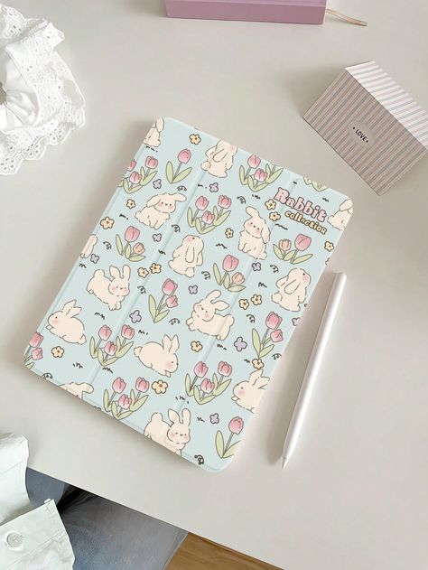 1pc Cute Floral Rabbit Pattern Silicone Shockproof Tablet Protective Case With Pen Slot, Compatible With Huawei, Xiaomi, IPad, Samsung Multicolor    PMMA Animal Rotatable,Kickstand,Stylus Holder,Tri-Fold Pad Case   Cases, size features are:Bust: ,Length: ,Sleeve Length: Samsung Pad, Samsung Tablet Case, Cute Ipad Cases, Eyelash Extension Kits, Diy Eyelash Extensions, Rabbit Pattern, Samsung Tablet, Ipad Stand, Ipad Cases