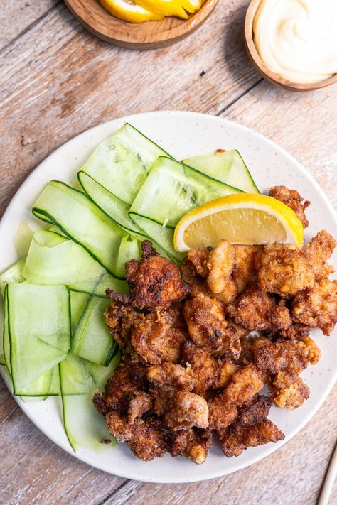 Air Fryer Karaage (Japanese Fried Chicken) - Fork To Spoon Chicken Karaage, Japanese Fried Chicken, Cooks Air Fryer, Boneless Chicken Thighs, Leftover Chicken, Japanese Dishes, Air Fryer Chicken, Boneless Chicken, Marinated Chicken