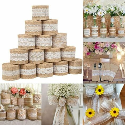 Vintage Rustic Wedding Decor, Burlap Wedding Decorations, Vintage Wedding Centerpieces, Burlap Rolls, Diy Crafts Vintage, Vintage Chic Wedding, Hessian Fabric, Boda Diy, Diy Rustic Decor