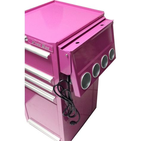 The Original Pink Box Power Shelf for Salon Cart & Reviews | Wayfair Pink Tool Box, Hair Station, Makeup Boxes, Salon Cart, Small Salon, Home Hair Salons, Pink Tools, Side Shelf, Tool Apron