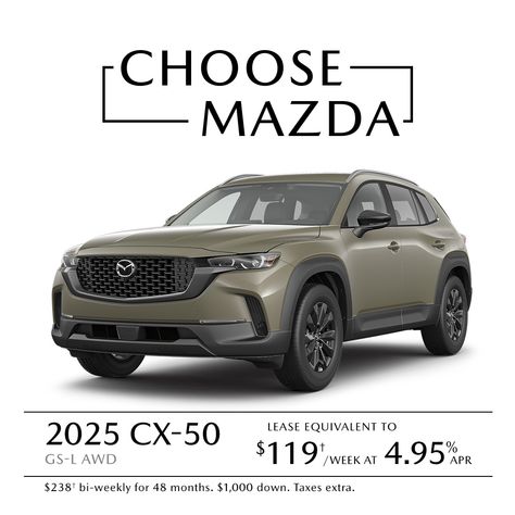 Elevate your adventures with the 2025 Mazda CX-50! 🌟 Leases start at just $119 a week. Discover your next journey today! #ChooseMazda Mazda Cx50, Prayer Board, Premium Cars, Mazda, Cars