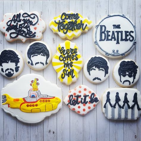 What is your favorite @thebeatles song? * * * * * #customcookies #thebeatles #beatles #beatlescookies #yellowsubmarine #silhouettecookies… Beatles Cookies, Elvis Cookies, Beatles Baby Shower, Beatles Cake, Beatles Birthday Party, Beatles Kids, Beatles Baby, Beatles Birthday, 71st Birthday