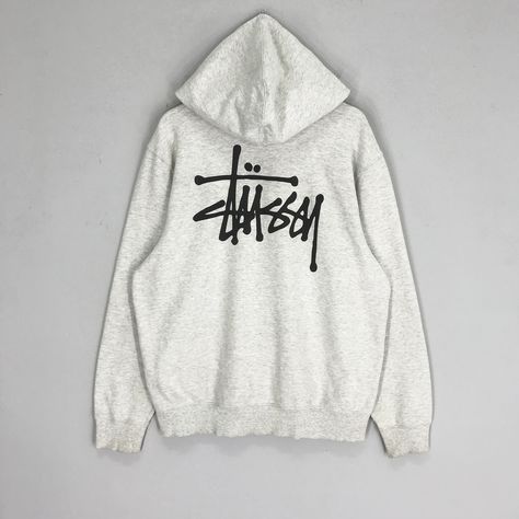 Grey Stussy Hoodie, Pull Stussy, Hanukkah Ideas, Stussy Streetwear, Skater Hoodie, Stussy Hoodie, Vintage Stussy, White Jumper, Hoodie Logo