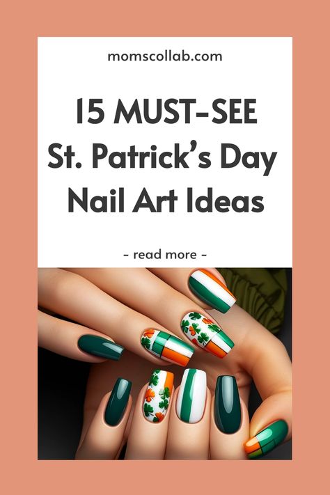 15 St. Patrick’s Day Nail Art Ideas to Celebrate the Irish Holiday Ireland Inspired Nails, Irish Flag Nails, Shamrock Nails, Irish Nails, Flag Nails, Lucky Charms Cereal, Jeweled Picture, St Patricks Day Nails, Nail Jewels