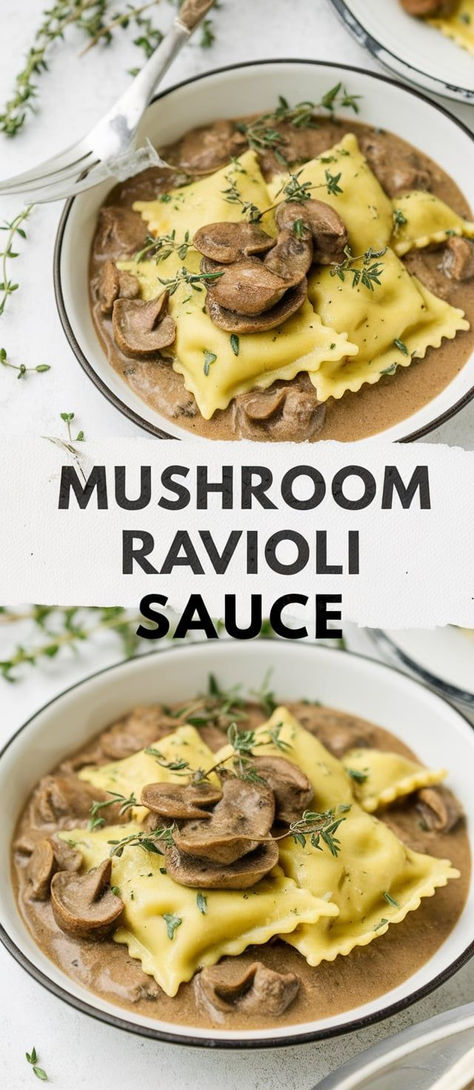 Savory Mushroom Sauce for Ravioli – A delicious blend of sautéed mushrooms, garlic, and herbs create the perfect sauce for your ravioli. This Mushroom Ravioli Sauce is a simple yet elegant dish that’s ready in minutes! Mushroom Ravioli Sauce, Sauce For Ravioli, Ravioli Sauce Recipe, Ravioli Sauce, Balsamic Mushrooms, Pasta Dough Recipes, Garlic Butter Mushrooms, Pumpkin Ravioli, Mushroom Ravioli