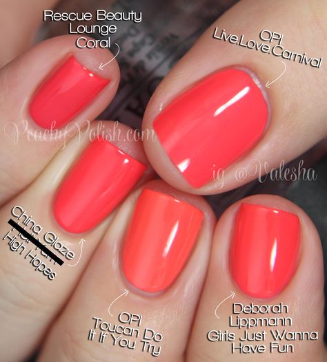 Opi - Live Love Carnaval China Glaze - High Hopes Coral Nail Polish, Opi Nail Polish Colors, Opi Gel Nails, Opi Nail Colors, Summer Nail Polish, Nails Opi, Coral Nails, Opi Nail Polish, Gel Polish Colors