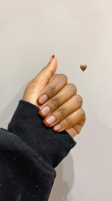 Natural Brown Nails, Brown Nails Natural, Dip Powder On Natural Nails, Powder On Natural Nails, Brown French Tip Nails, Brown French Tip, Natural Acrylic, Brown French, Natural Acrylic Nails