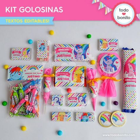 Kit imprimible etiquetas de golosinas de Ponys Rainbow Dash Party, My Little Pony Party, Pony Birthday, Craft Planner, Pony Party, Creative Gift Wrapping, My Little Pony Characters, Minnie Mouse Party, Adobe Acrobat