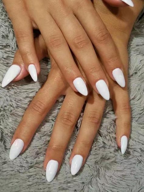 White  Collar    Bare Nails Embellished   Beauty Tools Nails Weiss, White Almond Nails, Bare Nails, Summer Nails Almond, Long Almond, White Acrylic Nails, Almond Shape Nails, White Nail Designs, Almond Acrylic Nails