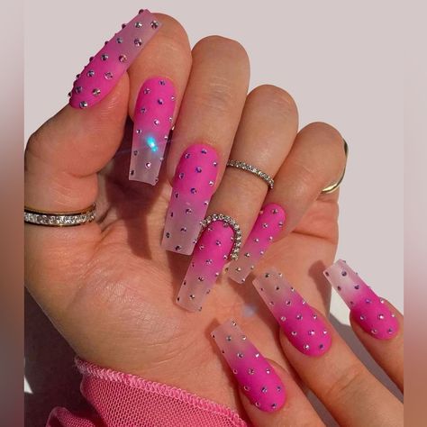 24 Piece Press On Nail Set If You Buy More Then One Pack I Include Nail Glue 2 Or More Bundled Nails Are 10% Off More Nails In My Closet Barbiecore Nails, Pink Sparkle Nails, Bright Pink Nails, China Nails, Long Square Nails, Long Press On Nails, Y2k Nails, Sparkle Nails, Nail Length