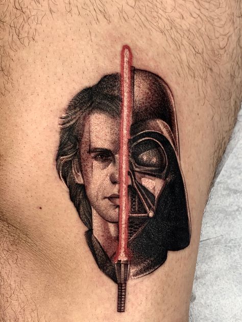 Star Wars Tattoo Ideas For Men, Jedi Tattoo Ideas, Darth Vader Lightsaber Tattoo, Revenge Of The Sith Tattoo, Starwars Tattoo Ideas, Star Wars Couple Tattoo, Darth Vader Tattoo Ideas, Star Wars Tattoo For Men, Anakin Skywalker Tattoo