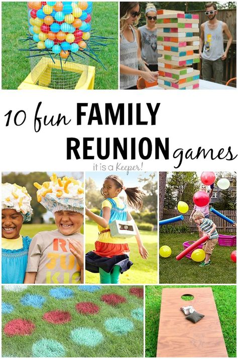 10 Fun Family Reunion Games for all ages to add some excitement to your next gathering! Kid Party Games Outdoor, Family Reunion Activities, Outdoor Party Games, Family Reunion Planning, Reunion Games, Family Reunion Games, Family Party Games, Family Fun Day, Family Picnic