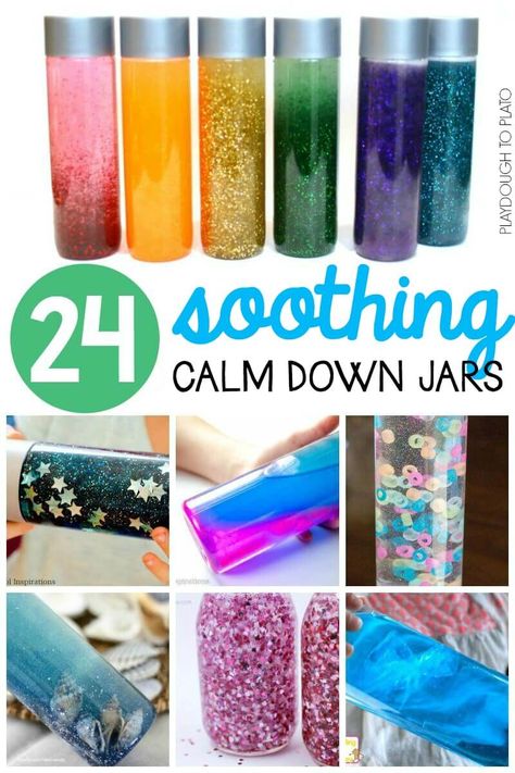 24 Soothing Calm Down Jars for kids of all ages. Great classroom management hack when kids need to handle big emotions. Calming Bottle, Calming Jar, Calm Down Jar, Calm Down Kit, Calm Down Bottle, Inspirational Office, Homeschool Activity, Discovery Bottles, Big Emotions