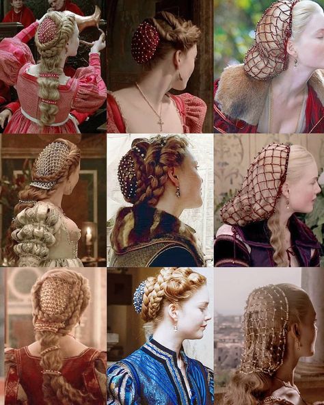 🇷🇴 Bianca☸🕊’s Instagram photo: “Lucrezia's hairstyles from The Borgias series. Part 2💐 ● Lucrezia's hairstyles are super elaborate and fancy. Comparing them to what I…” 1400s Fashion, Italian Hair, Historical Hairstyles, Medieval Hairstyles, Princess Life, Medieval Woman, The Borgias, Pretty Redhead, Hair References