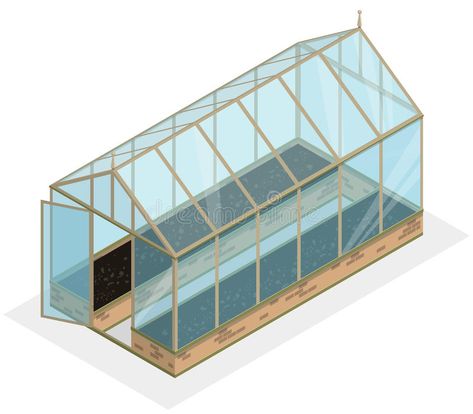 Isometric greenhouse with glass walls, foundations, gable roof, garden bed. Isom #Sponsored , #SPONSORED, #AD, #glass, #Isometric, #foundations, #walls House Isometric, Bed Illustration, Bed Vector, House Foundation, Fitness Logo Design, Gable Roof, Glass Walls, Greenhouse Gardening, Flower Food