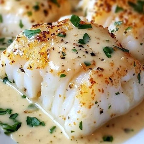 Lemon Cream Sauce For Fish, Cream Sauce For Fish, Seafood Ideas, Lemon Cream Sauce, Mediterranean Recipes Healthy, Seafood Dinners, Cod Fillets, Cod Fish Recipes, Seafood Dish Recipes