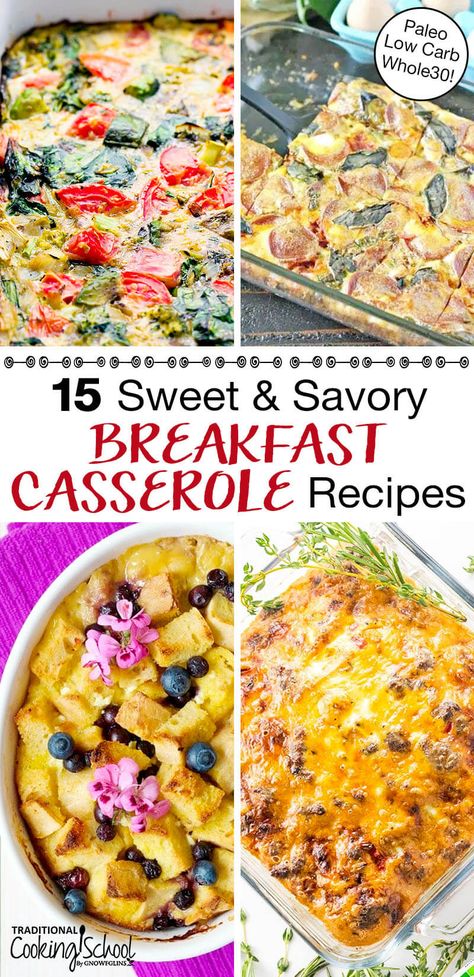 Make breakfast the most delicious and nutritious meal of the day with this round-up of 15 quick and easy breakfast casserole recipes! It's the perfect collection of healthy, make ahead breakfast bakes -- from sweet French toast to savory egg, sausage, and veggie extravaganzas. Assemble, let sit overnight, and bake to perfection in the morning. Enjoy for birthday breakfasts, a high-protein weekend meal, or a super special holiday brunch! #recipes #breakfast #casserole #bacon #lowcarb Homemade Cooking Spray, Healthy Breakfast Baking, Holiday Brunch Recipes, Breakfast Casserole Recipes, Paleo Breakfast Easy, Sweet French Toast, Breakfast Bakes, Egg Sausage, Easy Breakfast Casserole