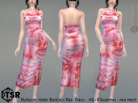 The Sims Resource - Multicolor Halter Backless Maxi Dress Satin Mini Skirt, Backless Maxi Dress, Backless Maxi Dresses, The Sims Resource, Sims Resource, Sims Cc, The Sims, Favorite Things List, Sims 4