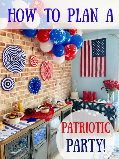 How to host a USA themed party #independenceday #july4 #july4party #party #USAparty #summerbbq #partyideas #memorialdayparty #veteransdayparty #redwhitebluepartydecor #july4partyideas #july4partydecorations #july4partyfood #july4recipe #july4games #summerparty #americanthemedparty American Themed Dinner Party, Usa Party Theme, American Citizenship Party, Usa Theme Party, Veterans Day Party, Americana Party, America Themed Party, American Themed Party, Memorial Day Foods